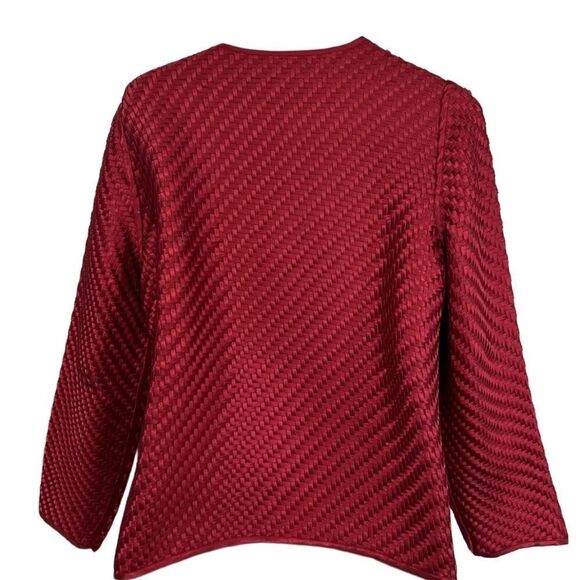 Chico’s Red Satin Travelers Open Front Basket Weave Boxy Jacket Topper 1 M - Picture 3 of 12